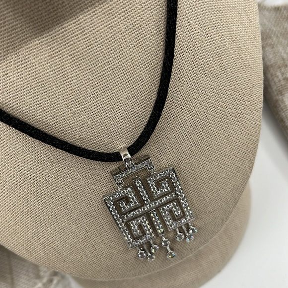 925 Diamonique QVC Geometric Statement Necklace w/ Black Adjustable Cord - Picture 4 of 14